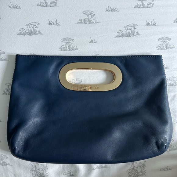Michael Kors Midnight Blue Leather Clutch with Gold Accent - Picture 1 of 3